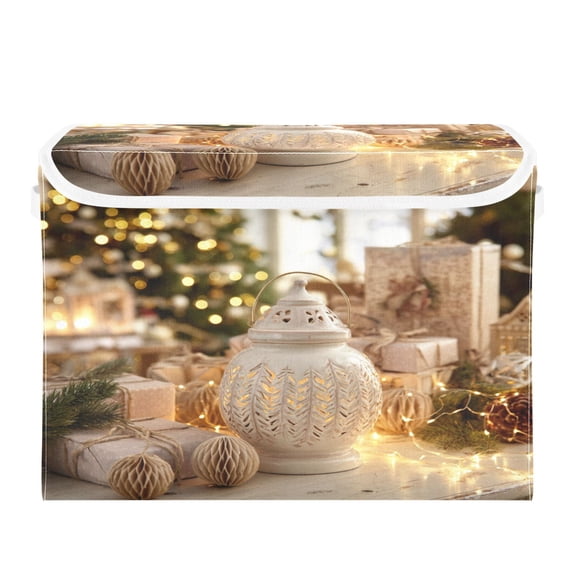 Storage Box With Lid 16.5x12.6x11.8In Foldable Stacked Household Storage Box Romantic Christmas Decorations