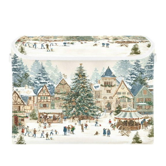 Storage Box With Lid 16.5x12.6x11.8In Foldable Stacked Household Storage Box Romantic Christmas House Beautiful