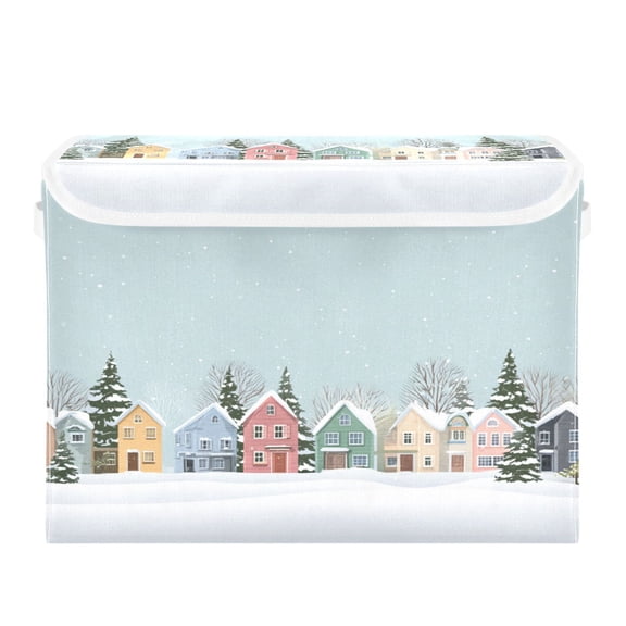 Storage Box With Lid 16.5x12.6x11.8In Foldable Stacked Household Storage Box Romantic Christmas House