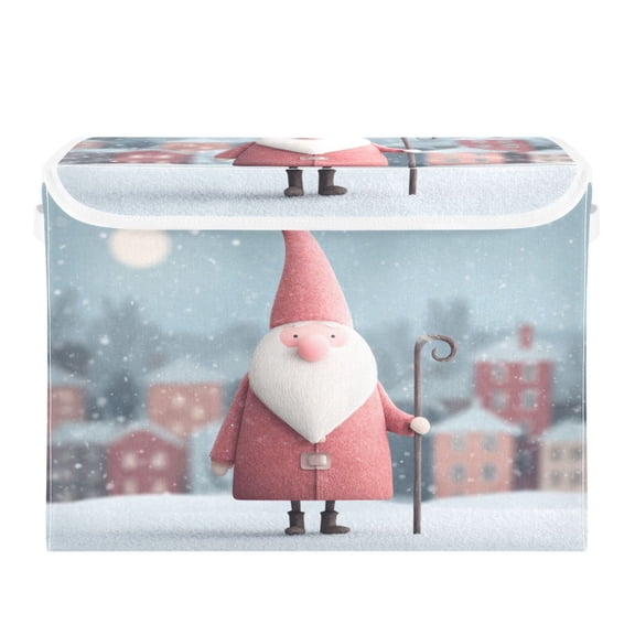 Storage Box With Lid 16.5x12.6x11.8In Foldable Stacked Household Storage Box Romantic Santa Claus Pattern