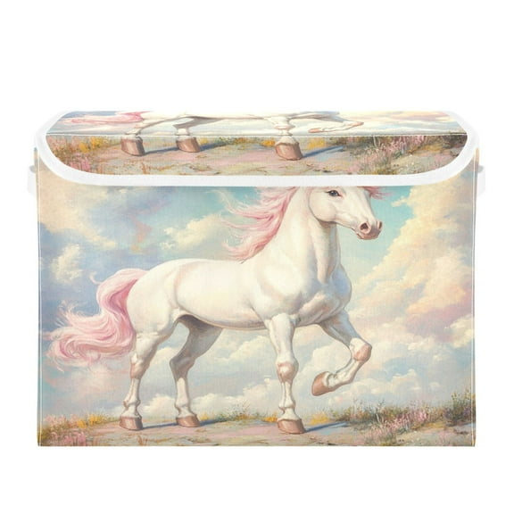 Storage Box With Lid 16.5x12.6x11.8In Foldable Stacked Household Storage Box Running Unicorn