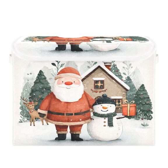 Storage Box With Lid 16.5x12.6x11.8In Foldable Stacked Household Storage Box Santa Claus Beautiful