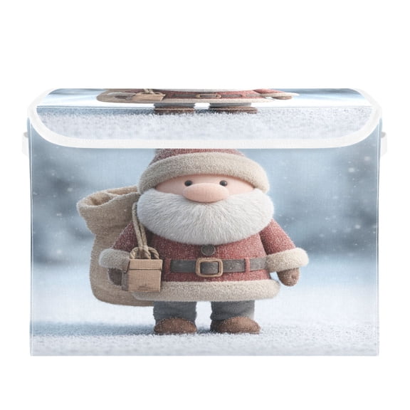 Storage Box With Lid 16.5x12.6x11.8In Foldable Stacked Household Storage Box Santa Claus Cartoon Pattern