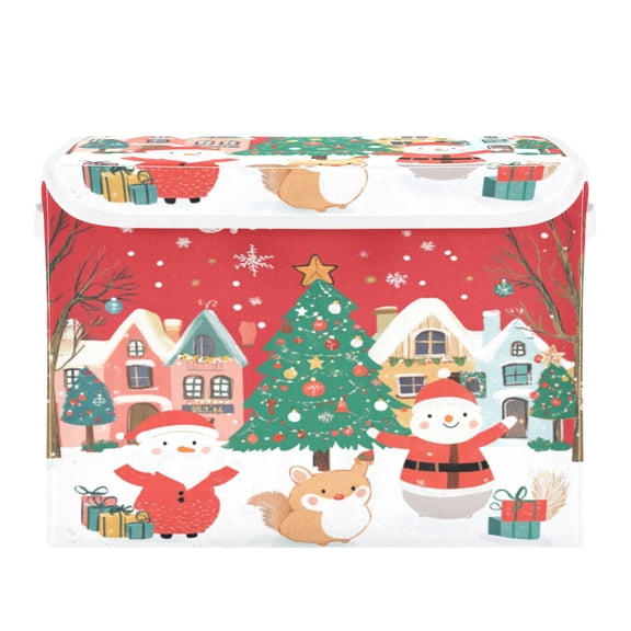 Storage Box With Lid 16.5x12.6x11.8In Foldable Stacked Household Storage Box Santa Claus Picture