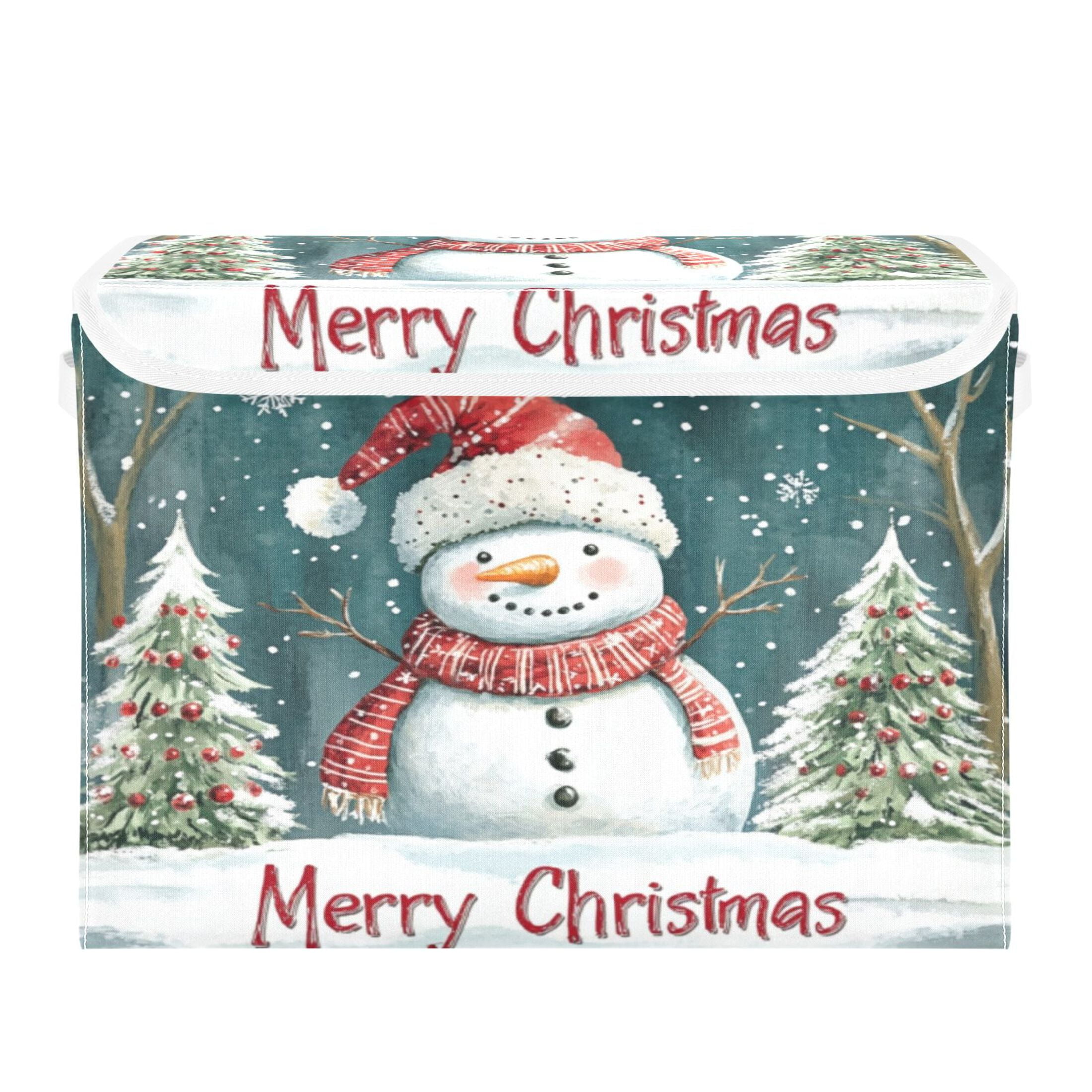 Storage Box With Lid 16.5x12.6x11.8In Foldable Stacked Household Storage Box Santa Hat Snowman Picture