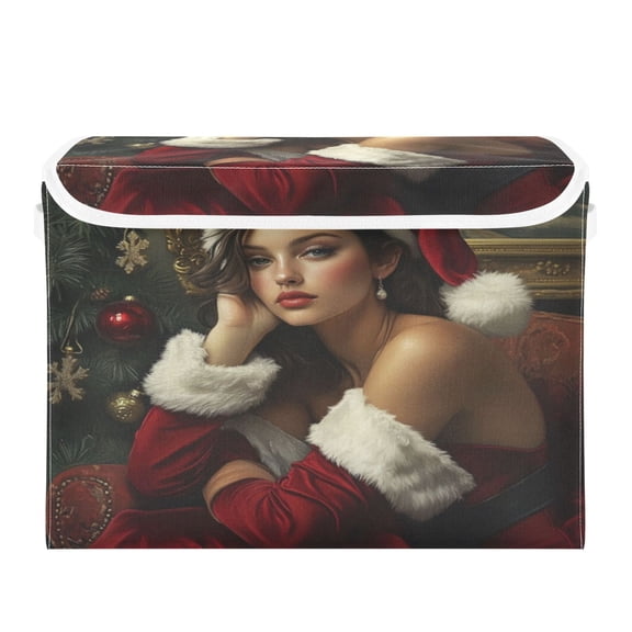 Storage Box With Lid 16.5x12.6x11.8In Foldable Stacked Household Storage Box Santa Woman
