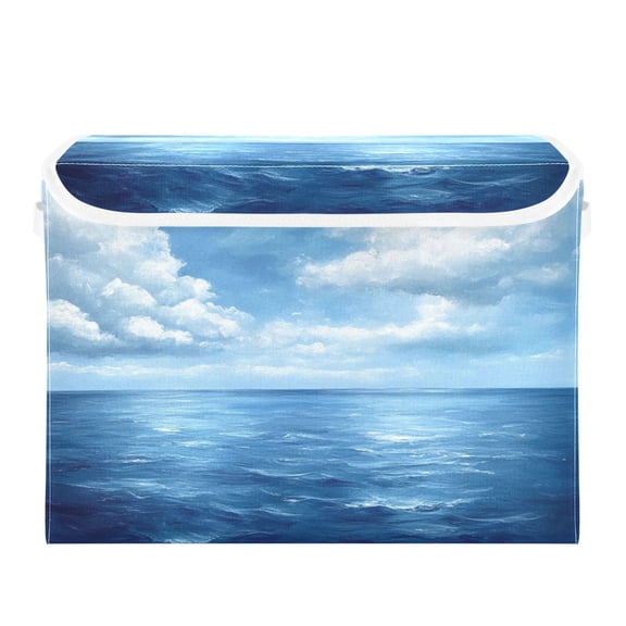 Storage Box With Lid 16.5x12.6x11.8In Foldable Stacked Household Storage Box Sea Of White Clouds