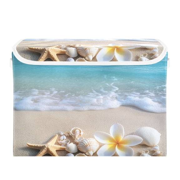 Storage Box With Lid 16.5x12.6x11.8In Foldable Stacked Household Storage Box Sea Shell