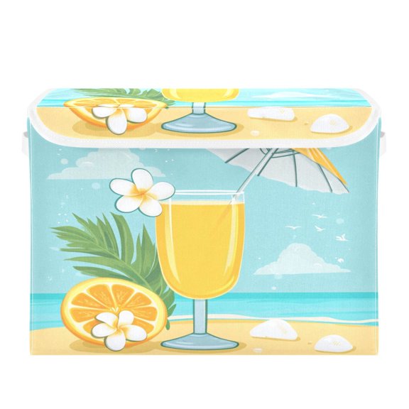 Storage Box With Lid 16.5x12.6x11.8In Foldable Stacked Household Storage Box Seaside Orange Juice