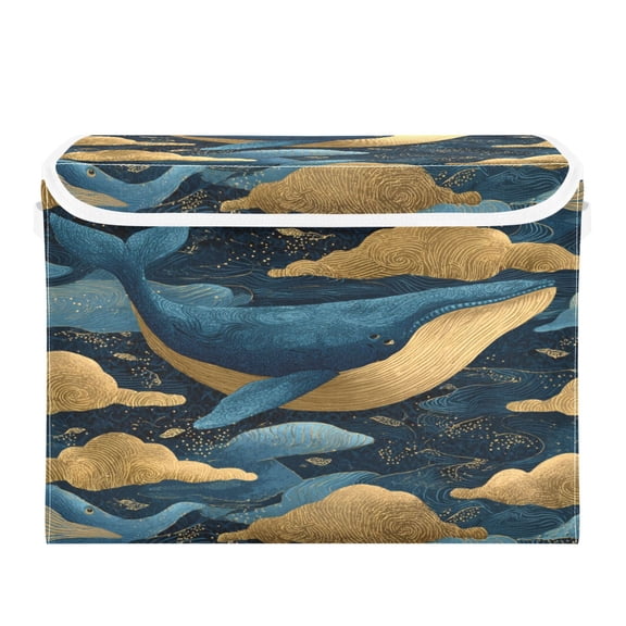 Storage Box With Lid 16.5x12.6x11.8In Foldable Stacked Household Storage Box Sky Whale Cartoon