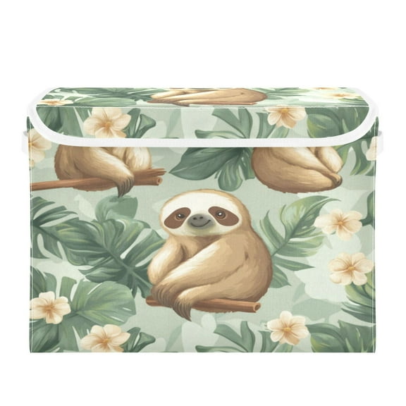Storage Box With Lid 16.5x12.6x11.8In Foldable Stacked Household Storage Box Sloths and Flowers