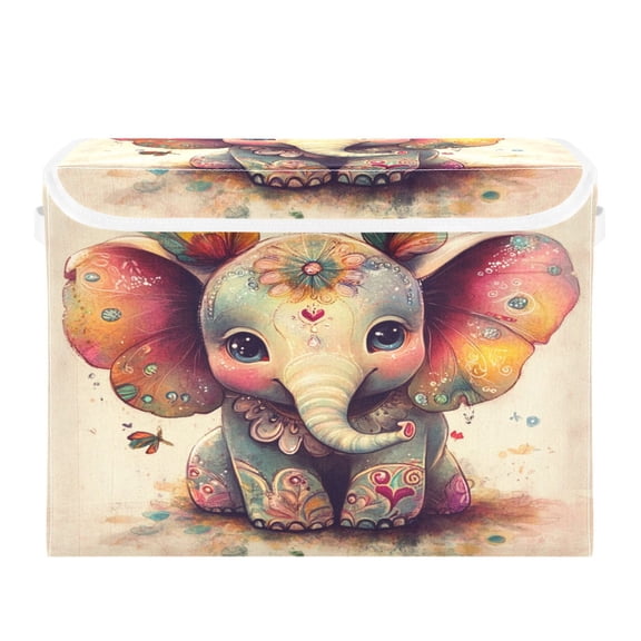 Storage Box With Lid 16.5x12.6x11.8In Foldable Stacked Household Storage Box Smiling Elephant