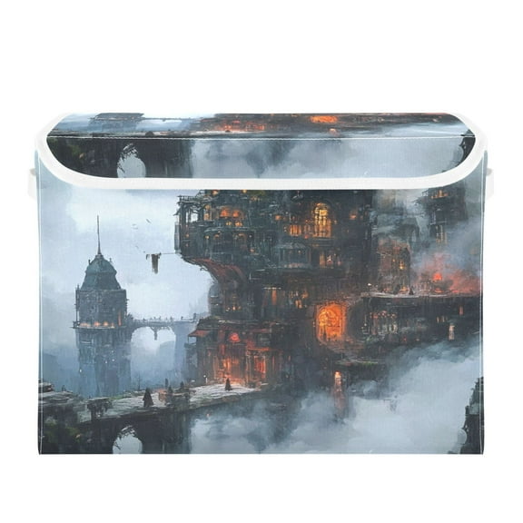 Storage Box With Lid 16.5x12.6x11.8In Foldable Stacked Household Storage Box Steam Punk Castle