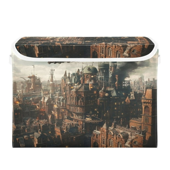Storage Box With Lid 16.5x12.6x11.8In Foldable Stacked Household Storage Box Steampunk Airship
