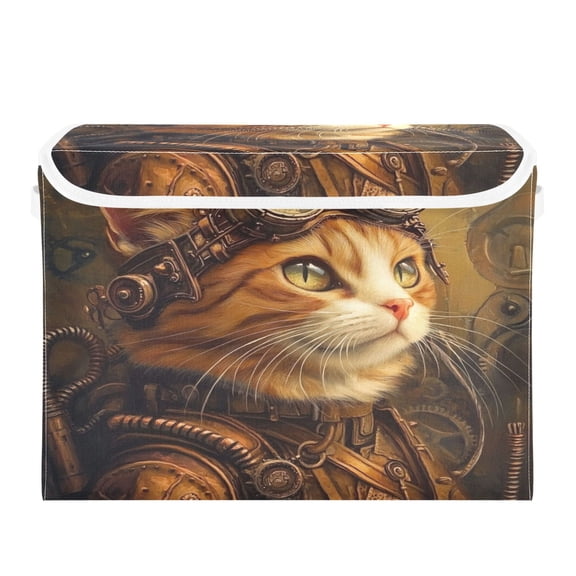 Storage Box With Lid 16.5x12.6x11.8In Foldable Stacked Household Storage Box Steampunk Cat