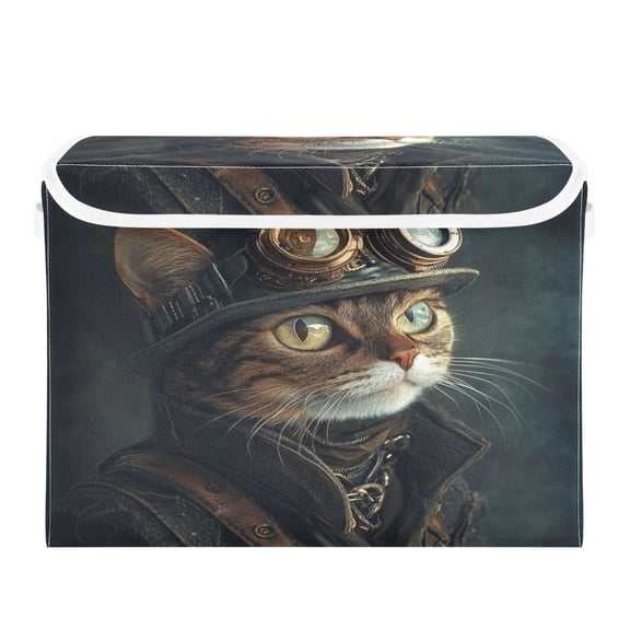 Storage Box With Lid 16.5x12.6x11.8In Foldable Stacked Household Storage Box Steampunk Cute Cat