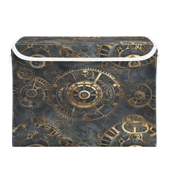 Storage Box With Lid 16.5x12.6x11.8In Foldable Stacked Household Storage Box Steampunk Gears