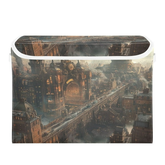 Storage Box With Lid 16.5x12.6x11.8In Foldable Stacked Household Storage Box Steampunk House
