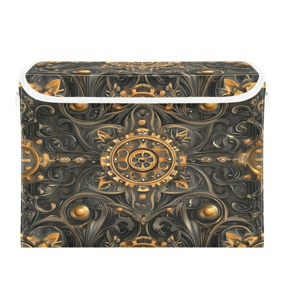 Storage Box With Lid 16.5x12.6x11.8In Foldable Stacked Household Storage Box Steampunk Style Gears