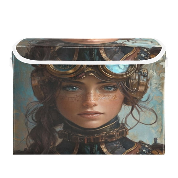 Storage Box With Lid 16.5x12.6x11.8In Foldable Stacked Household Storage Box Steampunk Woman