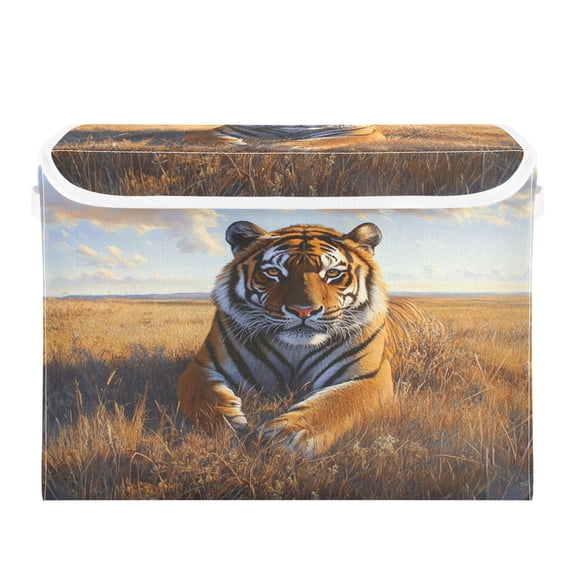 Storage Box With Lid 16.5x12.6x11.8In Foldable Stacked Household Storage Box Steppe Yellow Tiger