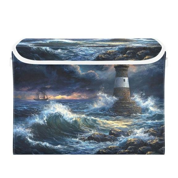 Storage Box With Lid 16.5x12.6x11.8In Foldable Stacked Household Storage Box Storm Wave