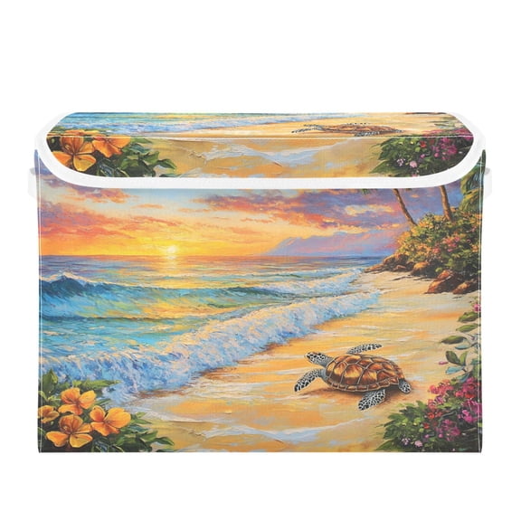 Storage Box With Lid 16.5x12.6x11.8In Foldable Stacked Household Storage Box Sunset Turtle