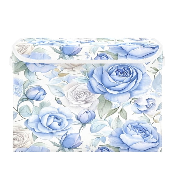 Storage Box With Lid 16.5x12.6x11.8In Foldable Stacked Household Storage Box Super Beautiful Blue Roses