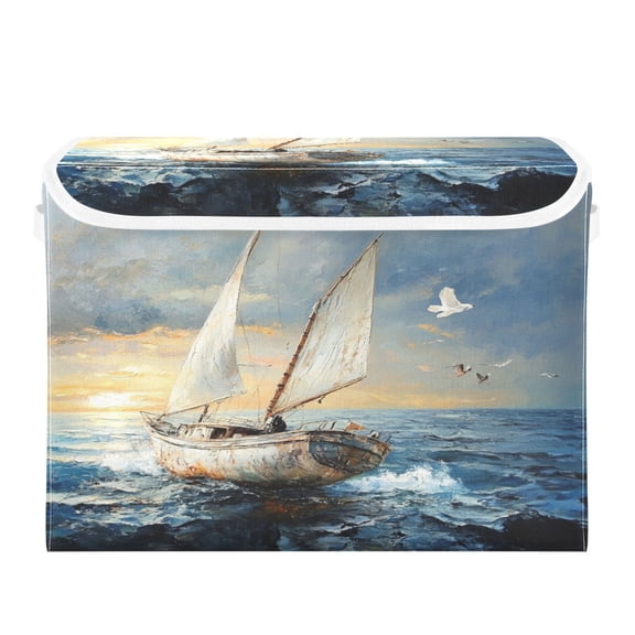 Storage Box With Lid 16.5x12.6x11.8In Foldable Stacked Household Storage Box Super Beautiful Ocean