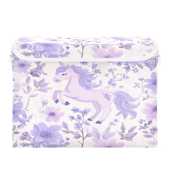 Storage Box With Lid 16.5x12.6x11.8In Foldable Stacked Household Storage Box Super Beautiful Purple Unicorn