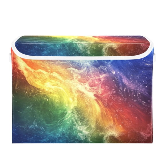 Storage Box With Lid 16.5x12.6x11.8In Foldable Stacked Household Storage Box Super Beautiful Rainbow