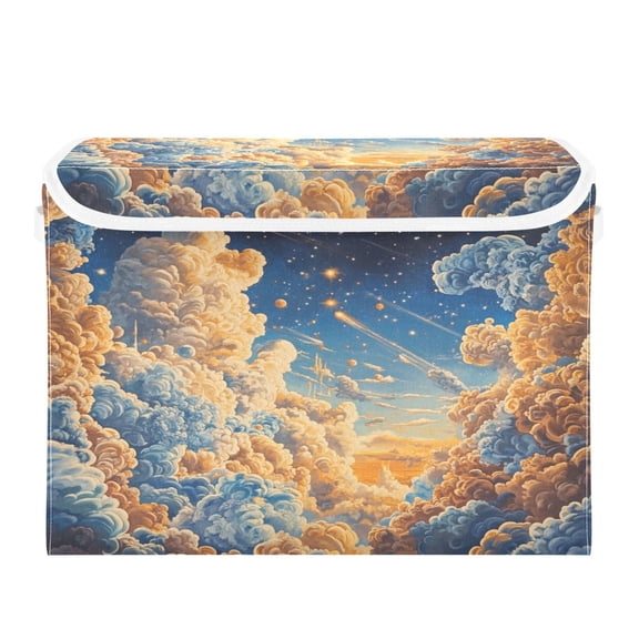 Storage Box With Lid 16.5x12.6x11.8In Foldable Stacked Household Storage Box Super Beautiful Sky