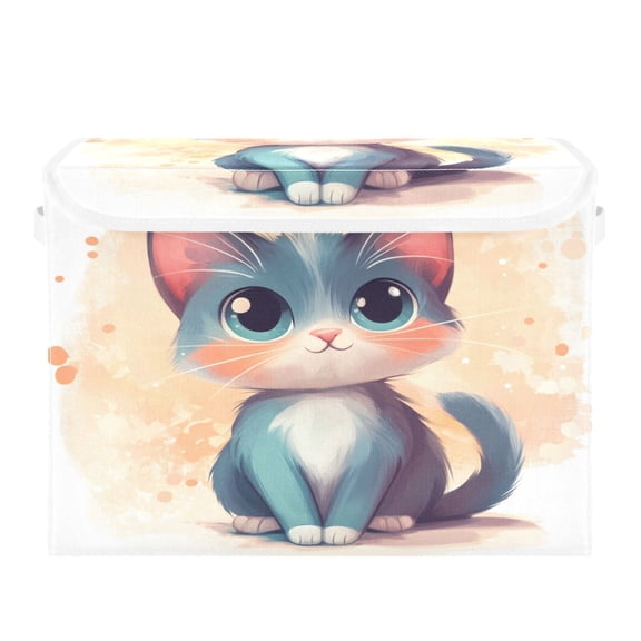Storage Box With Lid 16.5x12.6x11.8In Foldable Stacked Household Storage Box Super Cool Blue Cat