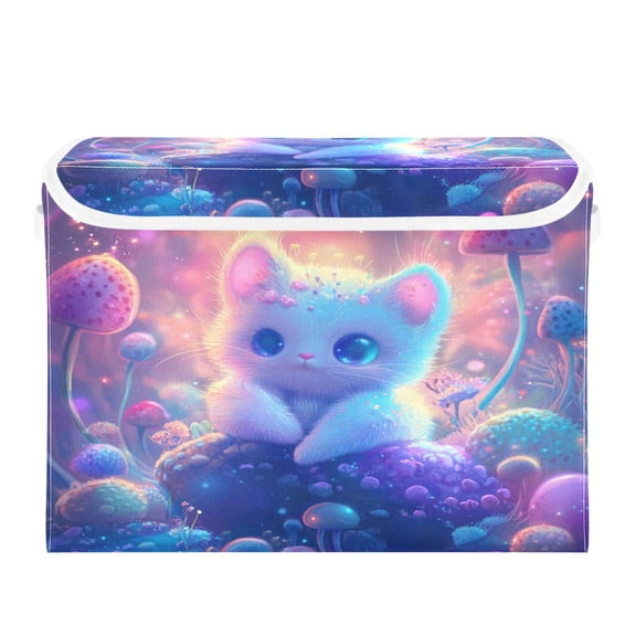 Storage Box With Lid 16.5x12.6x11.8In Foldable Stacked Household Storage Box Super Cool Cat