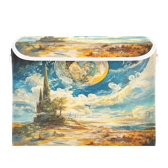 Storage Box With Lid 16.5x12.6x11.8In Foldable Stacked Household Storage Box Super Cool Moon