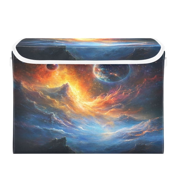 Storage Box With Lid 16.5x12.6x11.8In Foldable Stacked Household Storage Box Super Cool Planet