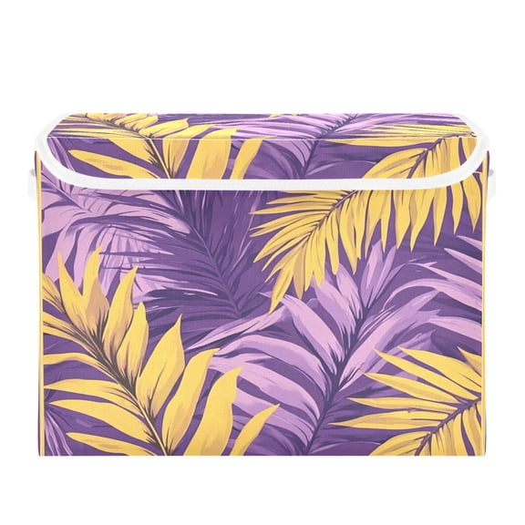 Storage Box With Lid 16.5x12.6x11.8In Foldable Stacked Household Storage Box Super Cool Purple Leaf