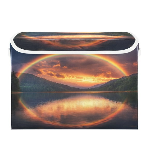 Storage Box With Lid 16.5x12.6x11.8In Foldable Stacked Household Storage Box Super Cool Rainbow