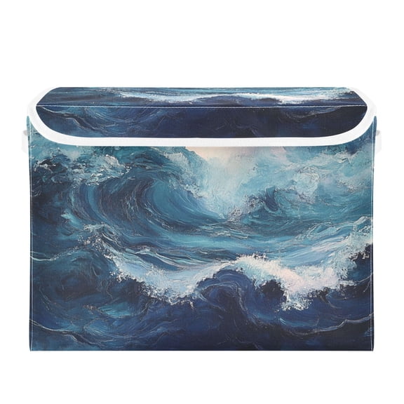 Storage Box With Lid 16.5x12.6x11.8In Foldable Stacked Household Storage Box Super Cool Sea