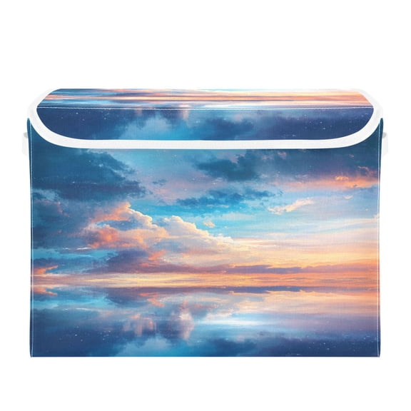Storage Box With Lid 16.5x12.6x11.8In Foldable Stacked Household Storage Box Super Cool Sky