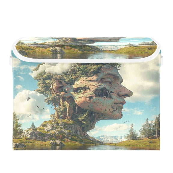 Storage Box With Lid 16.5x12.6x11.8In Foldable Stacked Household Storage Box Super Cool Stone