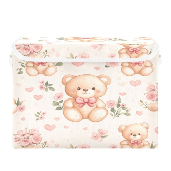 Storage Box With Lid 16.5x12.6x11.8In Foldable Stacked Household Storage Box Super Cute Bear
