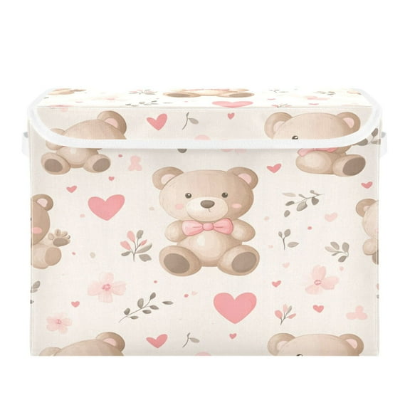 Storage Box With Lid 16.5x12.6x11.8In Foldable Stacked Household Storage Box Super Cute Brown Bear