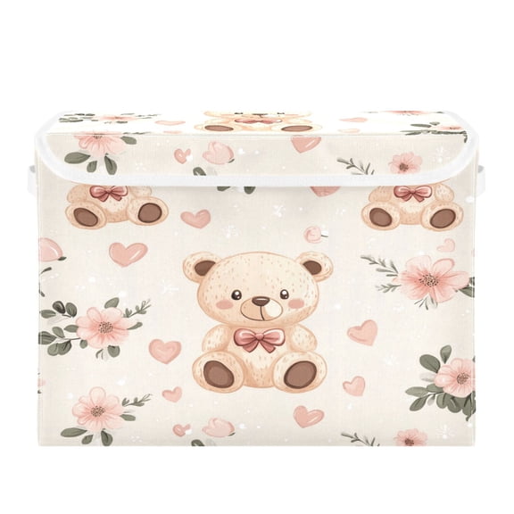 Storage Box With Lid 16.5x12.6x11.8In Foldable Stacked Household Storage Box Super Cute Cartoon Bear