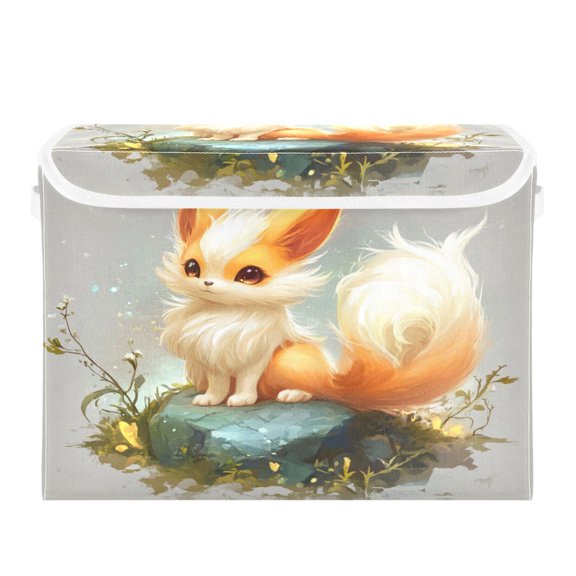 Storage Box With Lid 16.5x12.6x11.8In Foldable Stacked Household Storage Box Super Cute Cartoon Fox