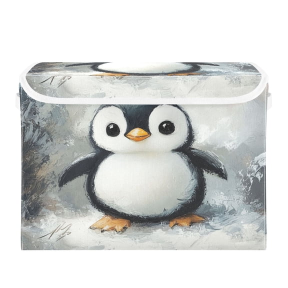 Storage Box With Lid 16.5x12.6x11.8In Foldable Stacked Household Storage Box Super Cute Cartoon Penguins