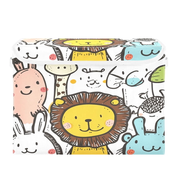 Storage Box With Lid 16.5x12.6x11.8In Foldable Stacked Household Storage Box Super Cute Little Lion