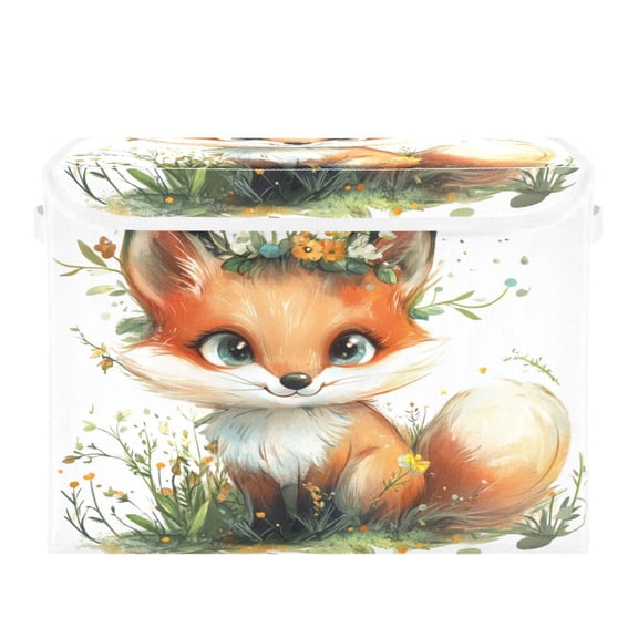Storage Box With Lid 16.5x12.6x11.8In Foldable Stacked Household Storage Box Super Cute Orange Fox