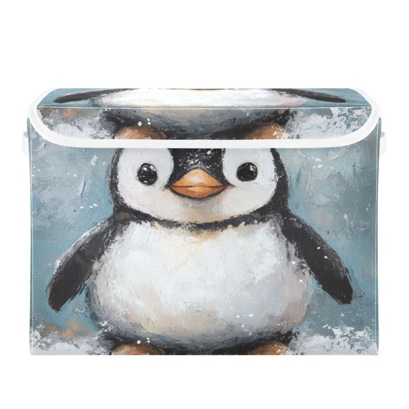 Storage Box With Lid 16.5x12.6x11.8In Foldable Stacked Household Storage Box Super Cute Painting Penguins
