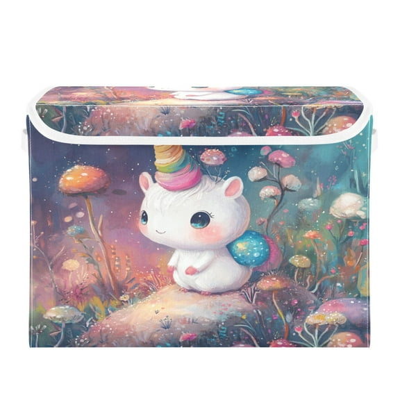 Storage Box With Lid 16.5x12.6x11.8In Foldable Stacked Household Storage Box Super Cute Unicorn